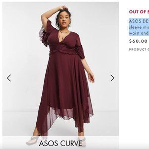 ASOS DESIGN Curve flutter sleeve midi dress with pleated waist and button detail